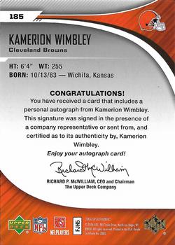 2006 SP Authentic #185 Kamerion Wimbley Back