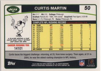 2006 Topps #50 Curtis Martin Back