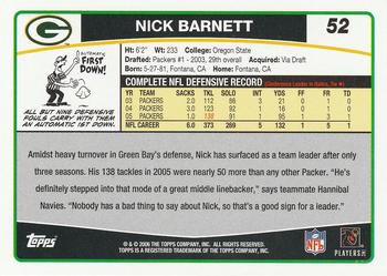 2006 Topps #52 Nick Barnett Back