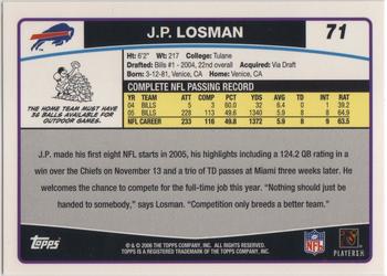 2006 Topps #71 J.P. Losman Back