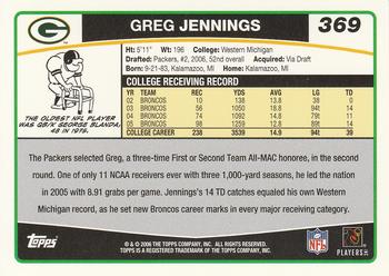 2006 Topps #369 Greg Jennings Back