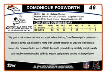 2006 Topps #46 Domonique Foxworth Back