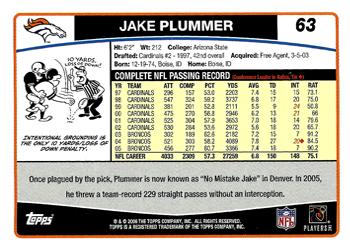 2006 Topps #63 Jake Plummer Back