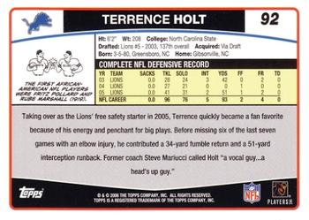2006 Topps #92 Terrence Holt Back