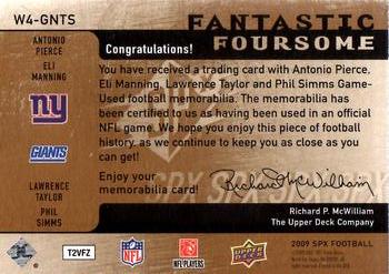2009 SPx - Fantastic Foursome Jersey #W4-GNTS Antonio Pierce / Eli Manning / Lawrence Taylor / Phil Simms Back