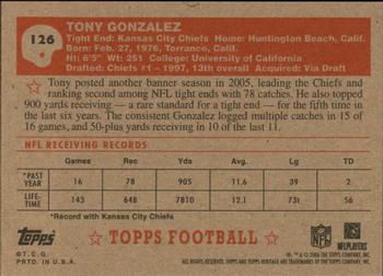 2006 Topps Heritage #126 Tony Gonzalez Back