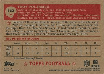 2006 Topps Heritage #162 Troy Polamalu Back