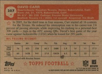 2006 Topps Heritage #207 David Carr Back