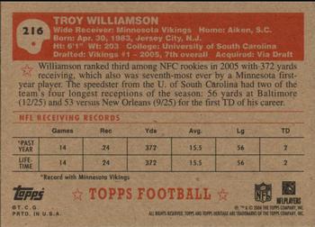 2006 Topps Heritage #216 Troy Williamson Back