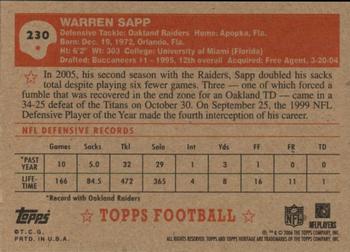 2006 Topps Heritage #230 Warren Sapp Back