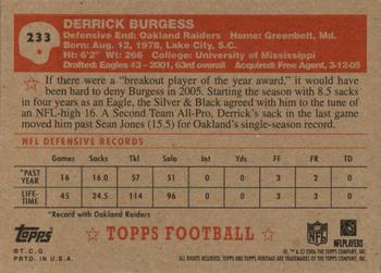 2006 Topps Heritage #233 Derrick Burgess Back