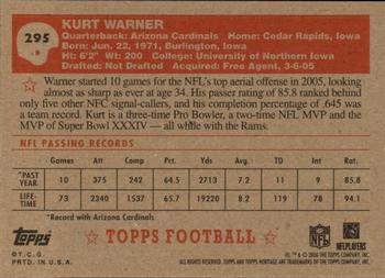 2006 Topps Heritage #295 Kurt Warner Back