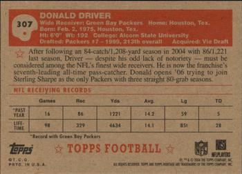 2006 Topps Heritage #307 Donald Driver Back