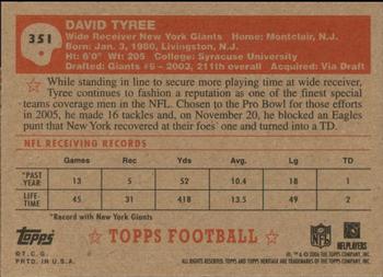 2006 Topps Heritage #351 David Tyree Back