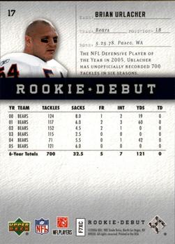 2006 Upper Deck Rookie Debut #17 Brian Urlacher Back