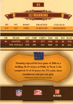 2007 Donruss Classics #65 Eli Manning Back