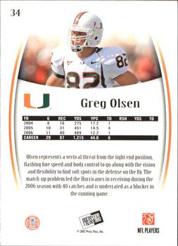 2007 Press Pass Legends #34 Greg Olsen Back