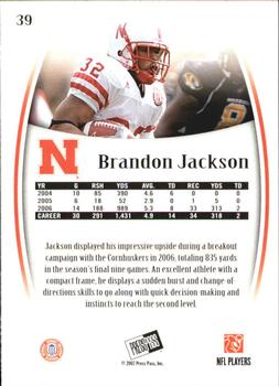 2007 Press Pass Legends #39 Brandon Jackson Back