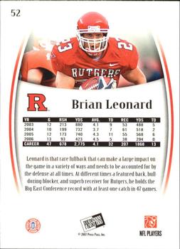 2007 Press Pass Legends #52 Brian Leonard Back