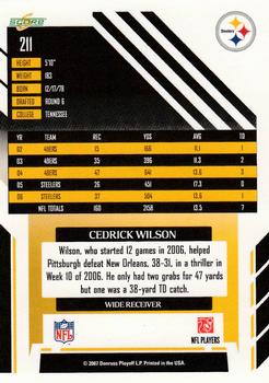 2007 Score #211 Cedrick Wilson Back