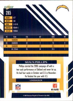 2007 Score #285 Shaun Phillips Back