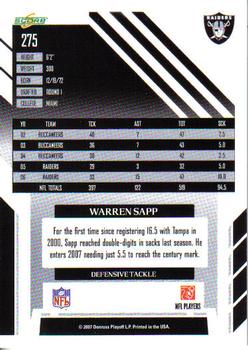 2007 Score #275 Warren Sapp Back