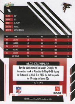 2007 Score Select #74 Alge Crumpler Back