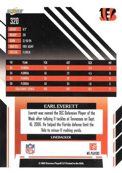 2007 Score Select #320 Earl Everett Back