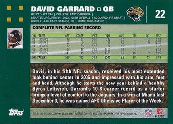 2007 Topps #22 David Garrard Back