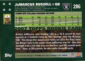 2007 Topps #286 Jamarcus Russell Back