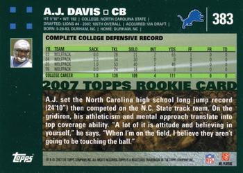 2007 Topps #383 A.J. Davis Back