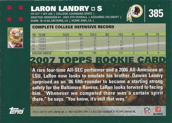 2007 Topps #385 Laron Landry Back