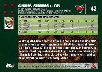 2007 Topps #42 Chris Simms Back