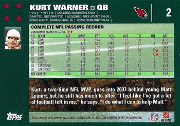 2007 Topps #2 Kurt Warner Back