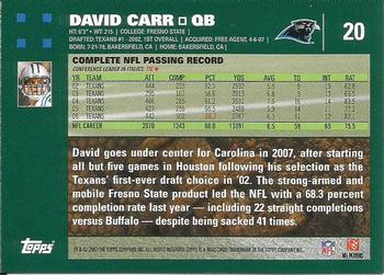 2007 Topps #20 David Carr Back