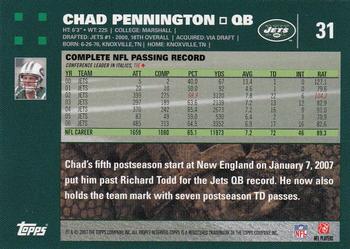 2007 Topps #31 Chad Pennington Back