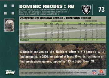 2007 Topps #73 Dominic Rhodes Back