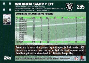 2007 Topps #265 Warren Sapp Back