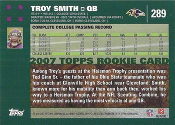 2007 Topps #289 Troy Smith Back