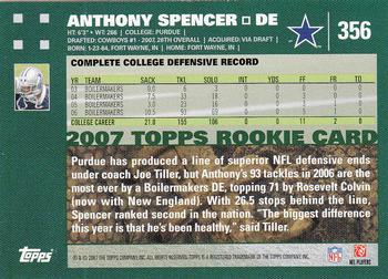 2007 Topps #356 Anthony Spencer Back