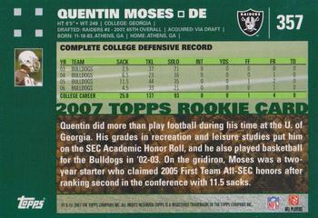 2007 Topps #357 Quentin Moses Back