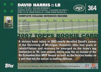 2007 Topps #364 David Harris Back