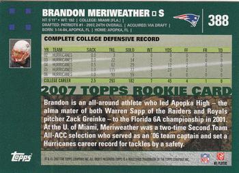 2007 Topps #388 Brandon Meriweather Back
