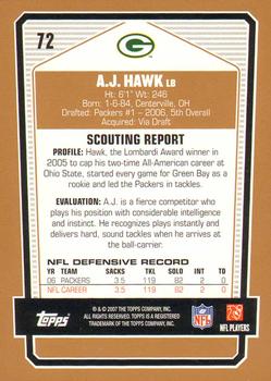 2007 Topps Draft Picks & Prospects #72 A.J. Hawk Back