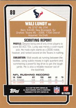 2007 Topps Draft Picks & Prospects #80 Wali Lundy Back