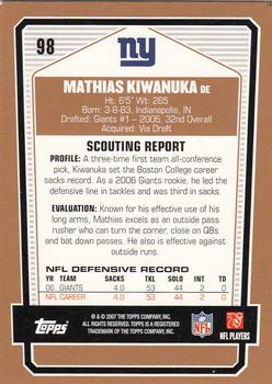 2007 Topps Draft Picks & Prospects #98 Mathias Kiwanuka Back