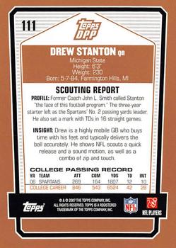 2007 Topps Draft Picks & Prospects #111 Drew Stanton Back