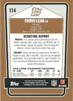 2007 Topps Draft Picks & Prospects #114 Chris Leak Back