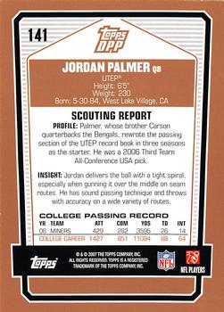 2007 Topps Draft Picks & Prospects #141 Jordan Palmer Back