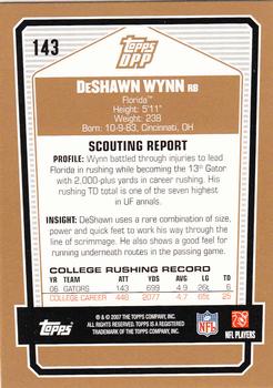 2007 Topps Draft Picks & Prospects #143 DeShawn Wynn Back